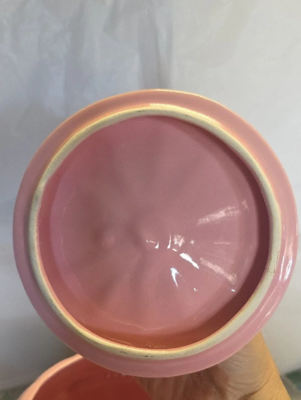 Vintage Hoenig Of California Pink Ceramic Lidded  Jar with Gray Handle